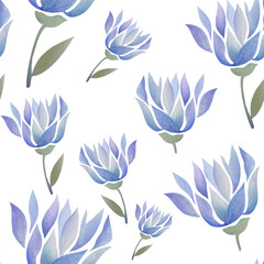 Seamless pattern with watercolor colors on a transparent background. Summer and spring watercolours collection of tulips. Greeting card clipart