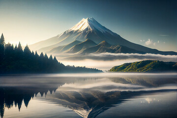 Fototapeta na wymiar Fuji Mountain And Lake. Generative AI.