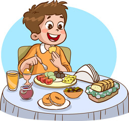 cute kids eating cartoon vector