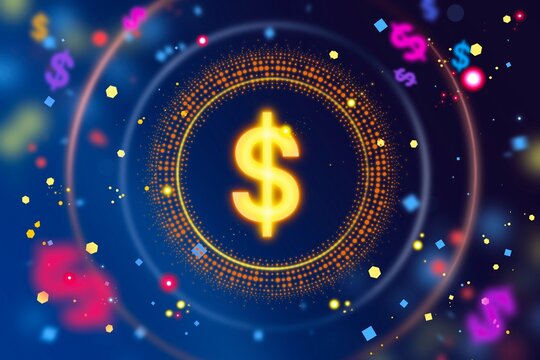 digital dollar currency symbol glowing currency sign on a abstract binary code digital background. Advertising banner with Financial hi-tech theme 3d Illustration background. 3d graphic wih bokeh