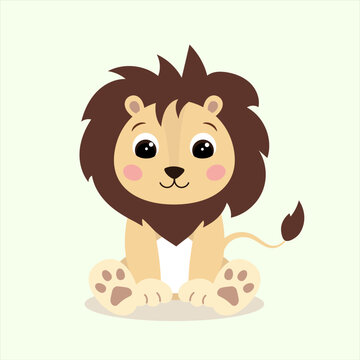 Cute happy smiling cartoon little lion character. Vector illustration