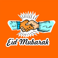 handshake, Eid Mubarak, doodle and illustration vector