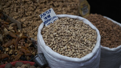 Fototapeta na wymiar A sack of peanuts is waiting to be sold, known as Pistachio or Damascus in Turkey.