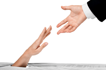 Close up of businesswoman hand in stack of papers