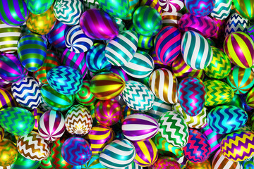 Fototapeta na wymiar Colorful shiny painted Easter eggs. Top view 3D rendering