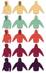 Set of colorful  Hoodies templates (front-face, back and side-full face angle) vector isolated on white  background mock up shape for your print design.