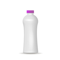 Vector matte white realistic bottle with lid.
 Plastic packaging for drinks and milk on a white background.
 3d layout for your design.