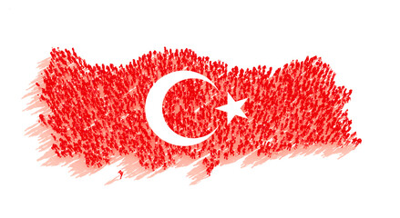 Turkey Flag map with people