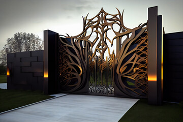 Innovative Main Gate Design.  Modern Entrance Portal Architecture. Generative AI.