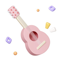 3D Render Illustration of cartoon guitar acoustic musical instrument minimal icon isolated on pastel background. icon symbol clipping path. PNG 3d render illustration