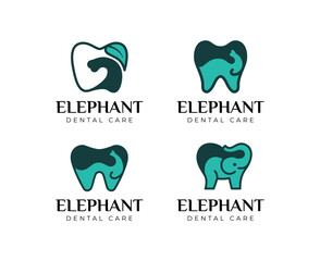 Set of Dental core logo with elephant and leaf concept