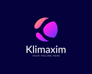 Futuristic K Letter Logo with Blue Purple Gradient Circle and Negative Space