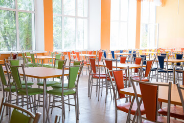 Cafeteria or canteen interior. School cafeteria