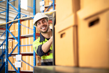 Industrial african worker man black in factory, worker working in warehouse stock checking with...