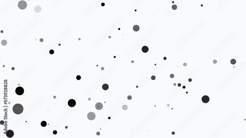 Poster halftone animated background frame. pattern randomly moving turns, dots, particles. monochrome textu