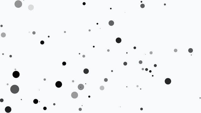 Halftone animated background frame. Pattern randomly moving turns, dots, particles. Monochrome texture celestial bodies. Outer space. Snow. Rain. Intro for medical, computer screensavers, business. 4k