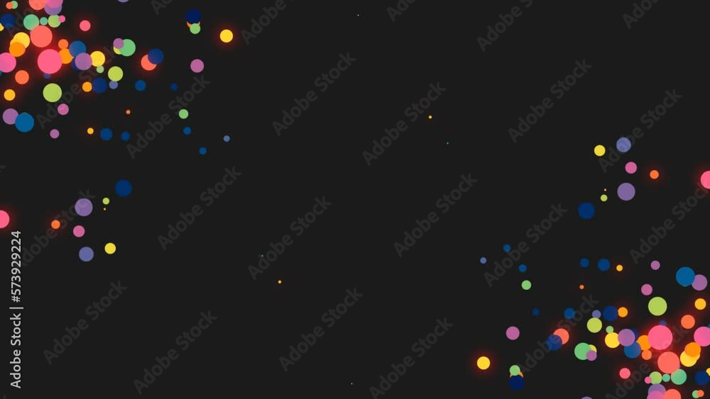 Poster rainbow neon animated background frame. pattern randomly moving turns, dots, particles. colored text