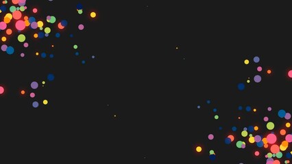 Rainbow neon animated background frame. Pattern randomly moving turns, dots, particles. Colored texture of confiture. Festive fireworks. Snow. Rain. Intro medical, computer screensavers, business. 4k