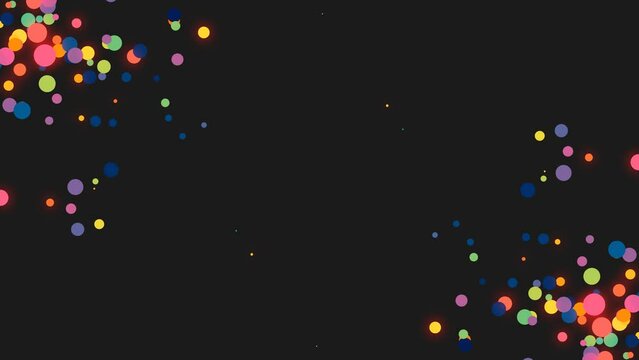 Rainbow neon animated background frame. Pattern randomly moving turns, dots, particles. Colored texture of confiture. Festive fireworks. Snow. Rain. Intro medical, computer screensavers, business. 4k