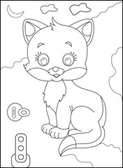 Cute cat outline coloring page for kids animal coloring book cartoon vector illustration isolated on white doddle background