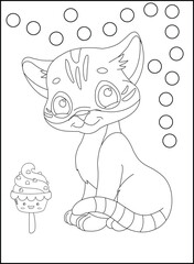 Cute cat outline coloring page for kids animal coloring book cartoon vector illustration isolated on white doddle background