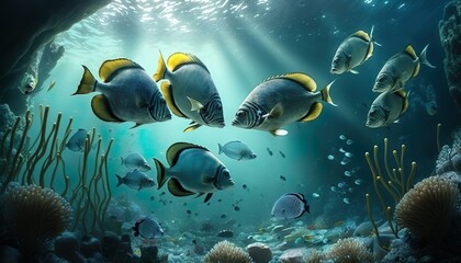 Naklejka na ściany i meble coral reef and fish