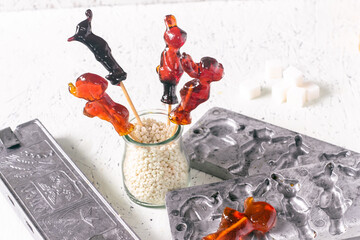 Lollipops on a stick. Candy on a white background. Homemade sweets