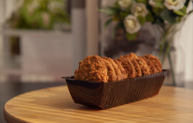 Healty diet fig and oatmeal cookies on a wooden surface 
