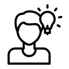 Creative thinking icon of a man with a light bulb turning on to indicate an idea