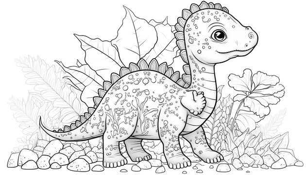 a cute coloring book for children that is still black and white, but waiting for colors and then it will become a wonderful colorful dino