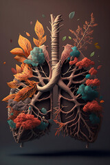 Dead tree branches smoke and pollution from factory lungs flat design art pattern generated by Ai