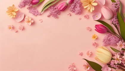 Floral decoration for background and banner for 8th march women's day with copy space, illustration of flowers