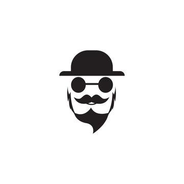 man's face with a mustache, in a hat.logo abstract vector illustration