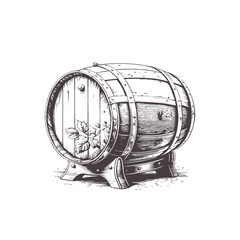 Vector wooden barrel. Hand drawn vintage illustration in engraved style. Alcohol, wine, beer or whiskey old wood keg. Great for pub or restaurant menu, label, poster, logo.