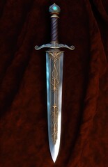 glaive ou épée courte médiévale sur un fond de cuir