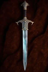 glaive ou épée courte médiévale sur un fond de cuir - obrazy, fototapety, plakaty