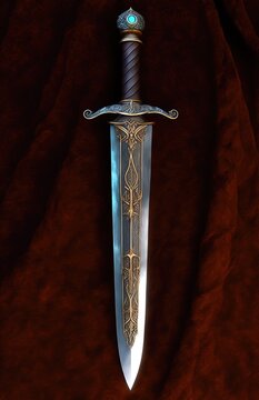 glaive ou &eacute;p&eacute;e courte m&eacute;di&eacute;vale sur un fond de cuir