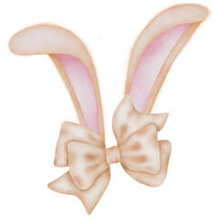 easter bunny ear with orange ribbon bow watercolours 