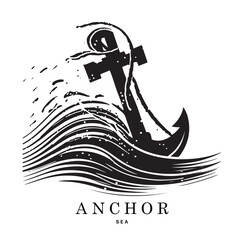 Marine emblems logo with anchor and rope, anchor logo - vector © serdjo13