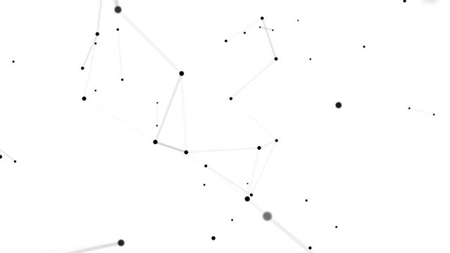 Geometric shapes connected by 3d render lines. Black transparent triangles connected by motion design lines. Chaotic dots on a white background. 3d background