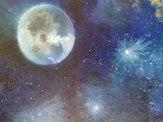 Obraz na płótnie Canvas blue night moon space sky light universe painting texture background 