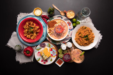 Sea food ceviche Assorted food plates Peru traditional comfort food buffet table
