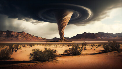 Fototapeta na wymiar tornado in the desert, illustrating the power of nature. Generative AI.