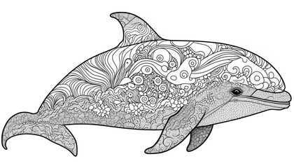 a cute coloring book for children that is still black and white, but waiting for colors and then it will become a wonderful colorful dolphin