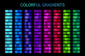 Colorful gradient vector swatches texture set. Bright colors palette background template for banner, flyer. Vibrant palette collection. Shiny color gradient vector design
