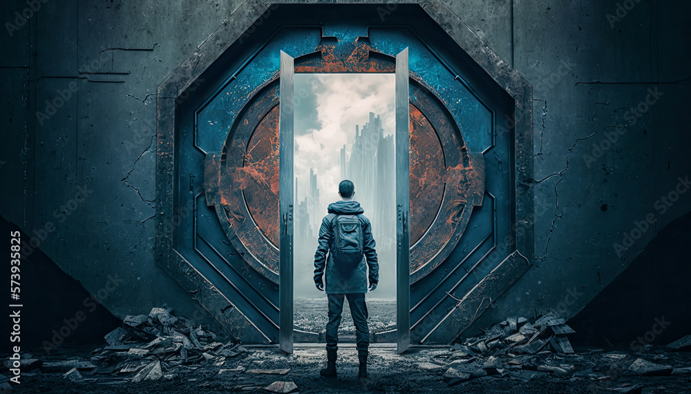 Wall mural doorway to another dimension - generative ai