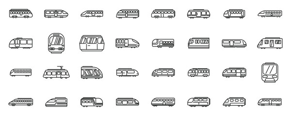 High-speed transportation icons set outline vector. Speed train. Business ecology - obrazy, fototapety, plakaty