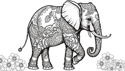 a cute coloring book for children that is still black and white, but waiting for colors and then it will become a wonderful colorful elephant