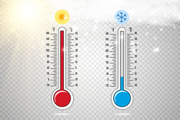 
Illustration of a thermometer for measuring climatic conditions. Thermometers for heat and cold.
