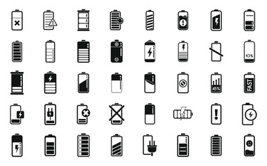 Battery charge icons set simple vector. Charge energy. Power phone